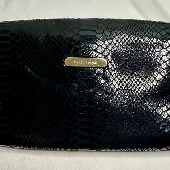 MICHAEL Michael Kors Snakeskin Leather Gold Chain Evening Bag Clutch Black EUC - Picture 15 of 16